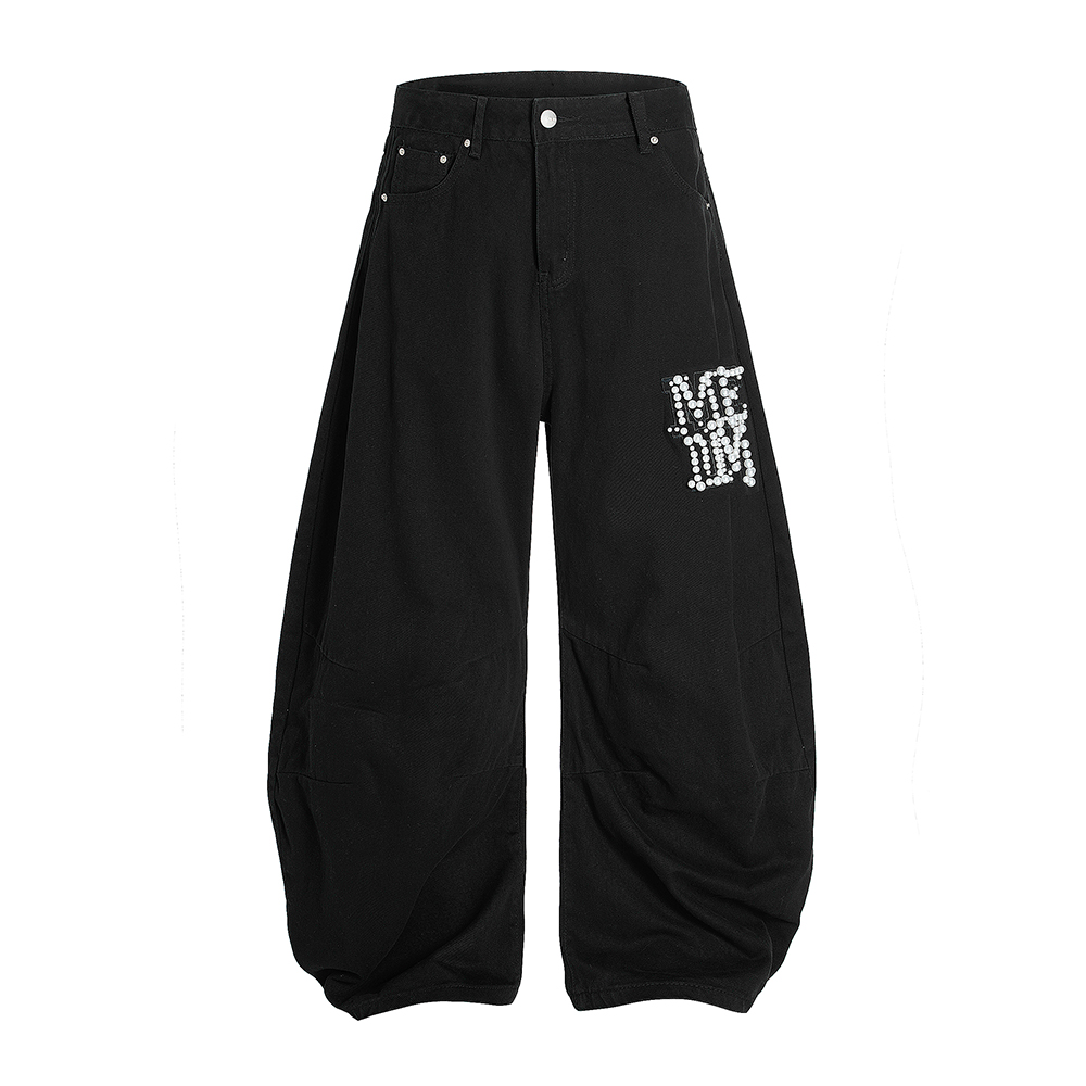 Handmade Pearl Wide-Leg Machete Pants for Men, Casual American Style, Curved Blade Design, Trendy Streetwear Fashion