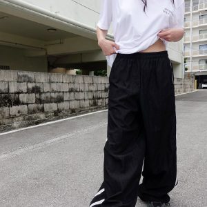 Handmade Retro Lace Side Stripe Casual Pants - Korean Style Straight Fit Trousers for a Chic 90s Look