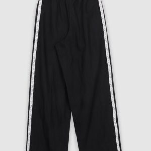 Handmade Retro Lace Side Stripe Casual Pants - Korean Style Straight Fit Trousers for a Chic 90s Look