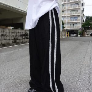 Handmade Retro Lace Side Stripe Casual Pants - Korean Style Straight Fit Trousers for a Chic 90s Look