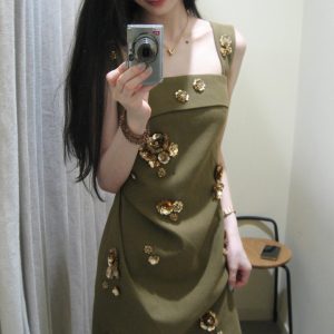Handmade Rhinestone Beaded Strap Dress for Women - Summer Sweet Princess Waist-Defining Elegant Short Birthday Party Dress