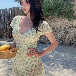 Handmade Seeubaby Fresh Green Bow One-Piece Swimsuit - Korean Style, Cute Summer Swimwear, Trendy Beachwear for Women