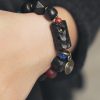 Handmade Textured Ebony Wood Bracelet for Men and Women, Vintage Ethnic Style Beaded Wrist Accessory, Unique Fashion Jewelry