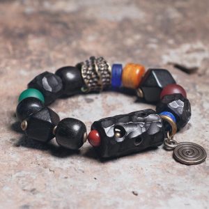 Handmade Textured Ebony Wood Bracelet for Men and Women, Vintage Ethnic Style Beaded Wrist Accessory, Unique Fashion Jewelry