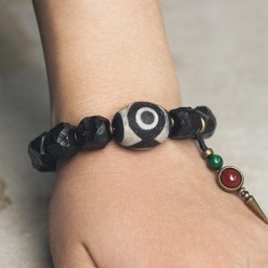 Handmade Tibetan Style Black Sandalwood Bracelet with Sky Beads | Retro Ethnic Men's Accessory, Textured Plaything