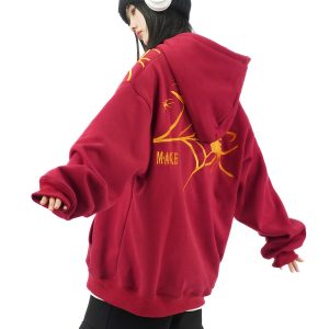 Heavy-Duty Spider Embroidery Winter Fleece Hoodie for Women - Trendy Couple Sweatshirt in National Style