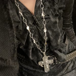 Heavy-Duty Y2K Gothic Lolita Cross Necklace Waist Chain for Sweet Cool Spicy Girls - Trendy Sweater Accessory