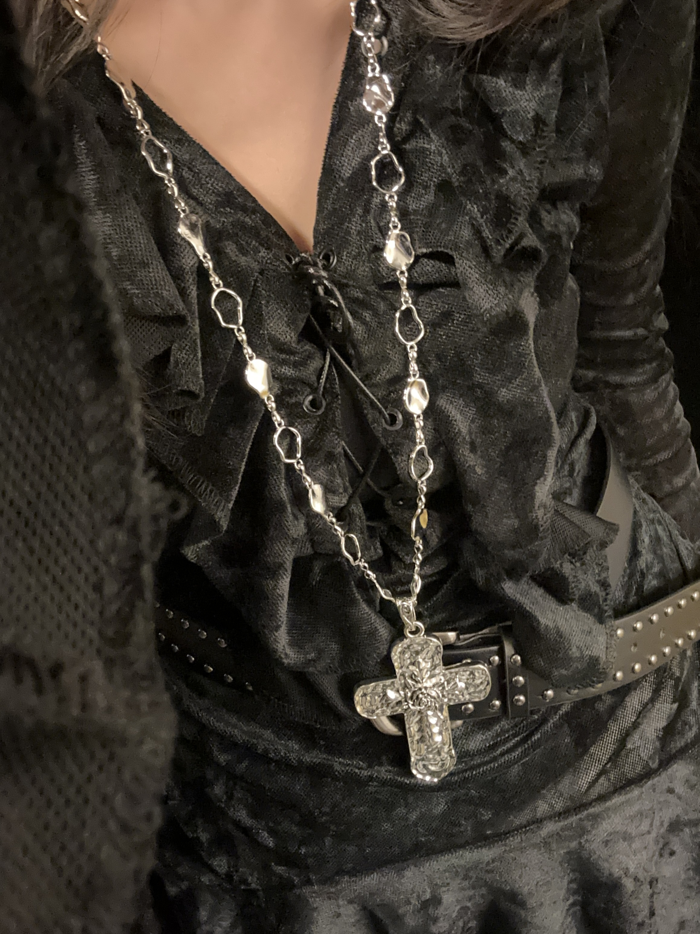 Heavy-Duty Y2K Gothic Lolita Cross Necklace Waist Chain for Sweet Cool Spicy Girls - Trendy Sweater Accessory