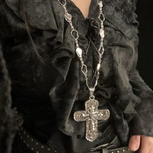 Heavy-Duty Y2K Gothic Lolita Cross Necklace Waist Chain for Sweet Cool Spicy Girls - Trendy Sweater Accessory
