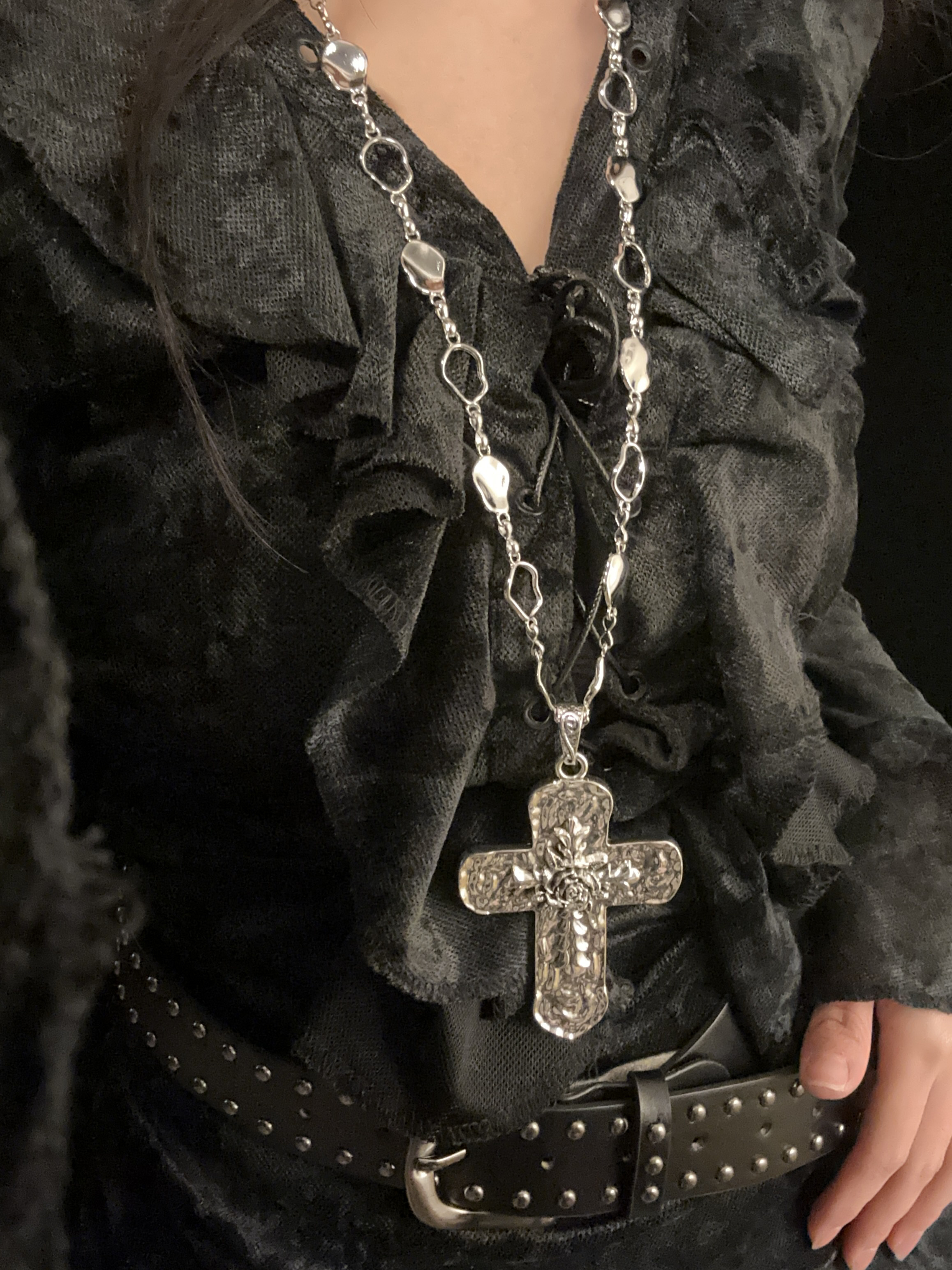 Heavy-Duty Y2K Gothic Lolita Cross Necklace Waist Chain for Sweet Cool Spicy Girls - Trendy Sweater Accessory