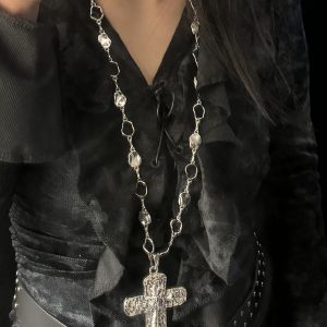 Heavy-Duty Y2K Gothic Lolita Cross Necklace Waist Chain for Sweet Cool Spicy Girls - Trendy Sweater Accessory