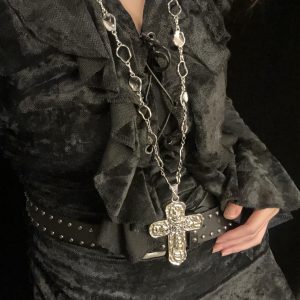 Heavy-Duty Y2K Gothic Lolita Cross Necklace Waist Chain for Sweet Cool Spicy Girls - Trendy Sweater Accessory