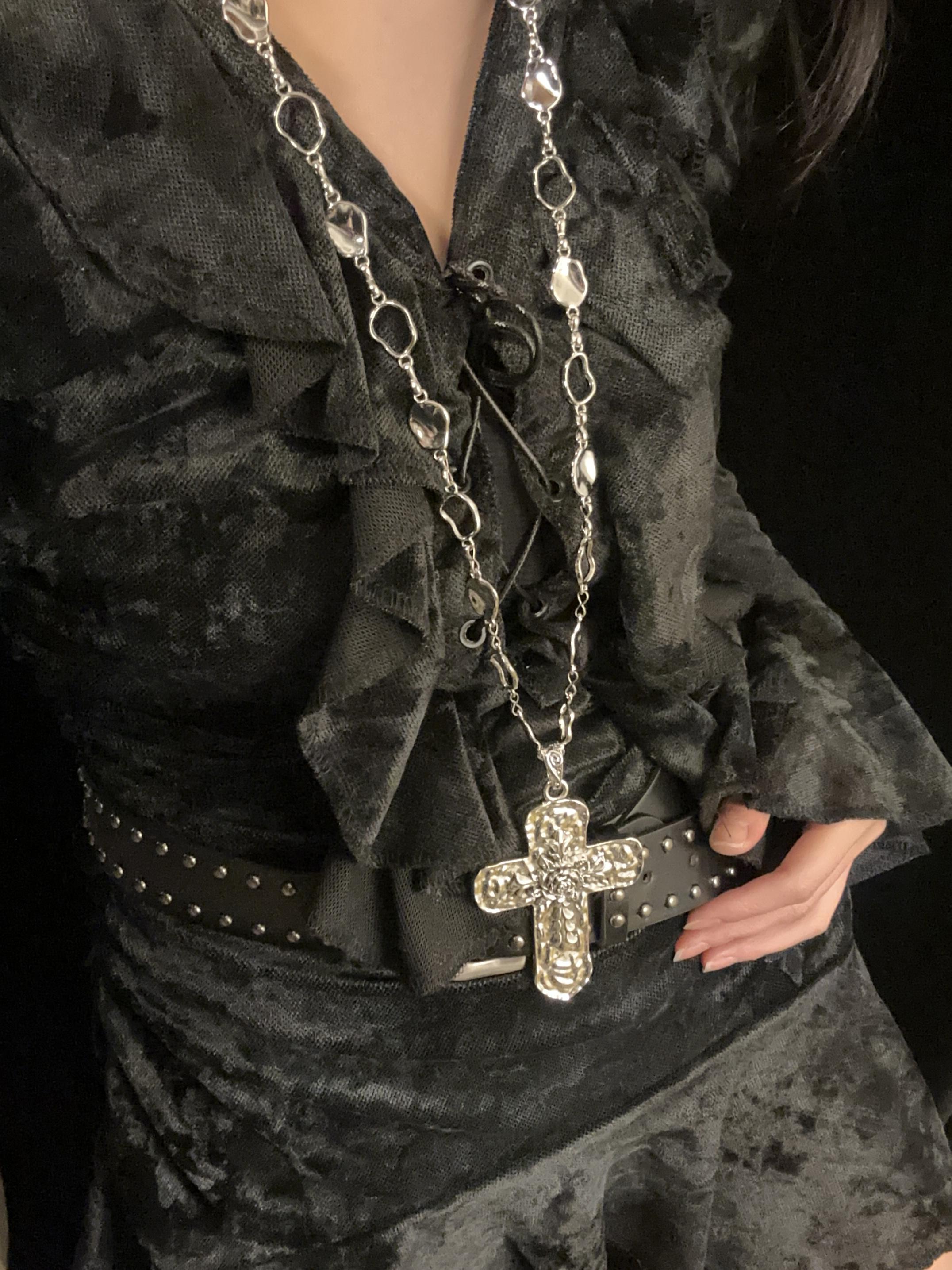 Heavy-Duty Y2K Gothic Lolita Cross Necklace Waist Chain for Sweet Cool Spicy Girls - Trendy Sweater Accessory