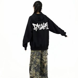 Heavyweight Hoodie with Letter Embroidery for Couples - Versatile Loose Fit Autumn Sweatshirt, National Trend Style
