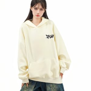 Heavyweight Hoodie with Letter Embroidery for Couples - Versatile Loose Fit Autumn Sweatshirt, National Trend Style