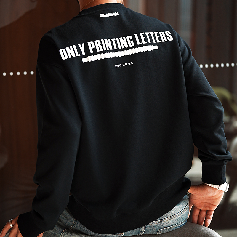 Heavyweight Letter Print Round Neck Sweatshirt for Men - Trendy Loose Casual Pullover Top for Spring and Autumn 2024