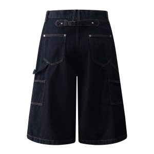 Heavyweight Reversible Denim Shorts for Men - American High Street Lumberjack Workwear Capris for Summer Style