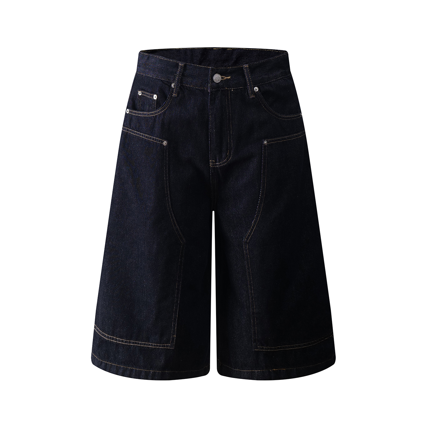 Heavyweight Reversible Denim Shorts for Men - American High Street Lumberjack Workwear Capris for Summer Style