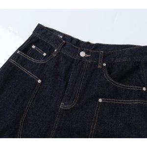 Heavyweight Reversible Denim Shorts for Men - American High Street Lumberjack Workwear Capris for Summer Style