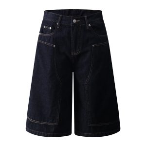 Heavyweight Reversible Denim Shorts for Men - American High Street Lumberjack Workwear Capris for Summer Style