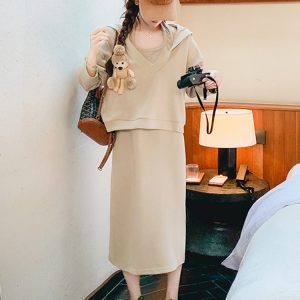 High-End College Style Sweatshirt Dress Set for Women - Trendy Spring 2025 Two-Piece Age-Reducing Fashion