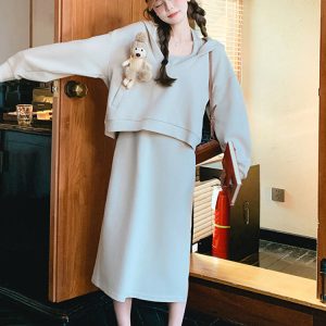 High-End College Style Sweatshirt Dress Set for Women - Trendy Spring 2025 Two-Piece Age-Reducing Fashion