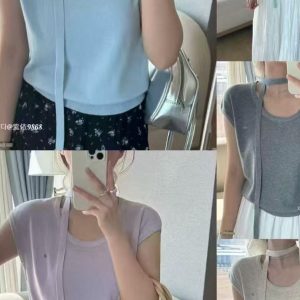High-End European Women's Short Sleeve Knit Top with Unique Design, Stylish Thin Fabric, Distinctive Fashion for a Chic Look