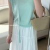 High-End European Women's Short Sleeve Knit Top with Unique Design, Stylish Thin Fabric, Distinctive Fashion for a Chic Look