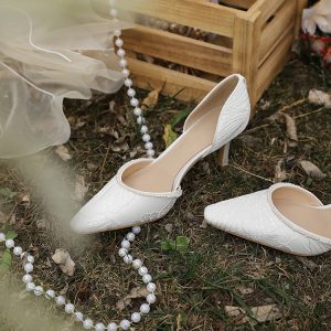 High-End French Style Lace Wedding Shoes for Brides - Comfortable White High Heels for Everyday Wear