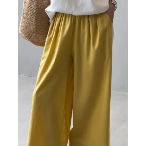 High-End Korean Style Wide-Leg Pants for Women - Casual High-Waisted Loose Fit Straight Pants for Summer 2025