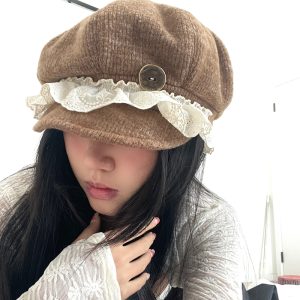 High-End Lace Octagonal Painter Hat for Girls - Cute Newsboy Cap for Spring & Autumn, Flattering Face-Slimming Style