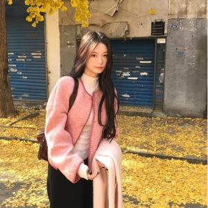 High-End Pink Versatile Coat with Sweet Design - Trendy Temperament Outerwear for Chic Looks