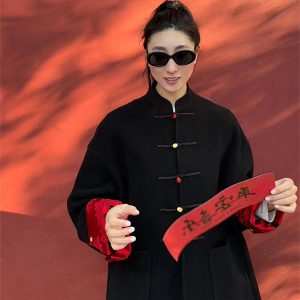 High-End Retro Chinese Style Long Sleeve Cardigan Top for Spring - Fashionable Thigh-Length Design