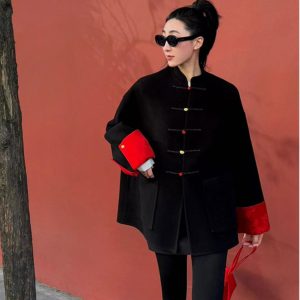 High-End Retro Chinese Style Long Sleeve Cardigan Top for Spring - Fashionable Thigh-Length Design