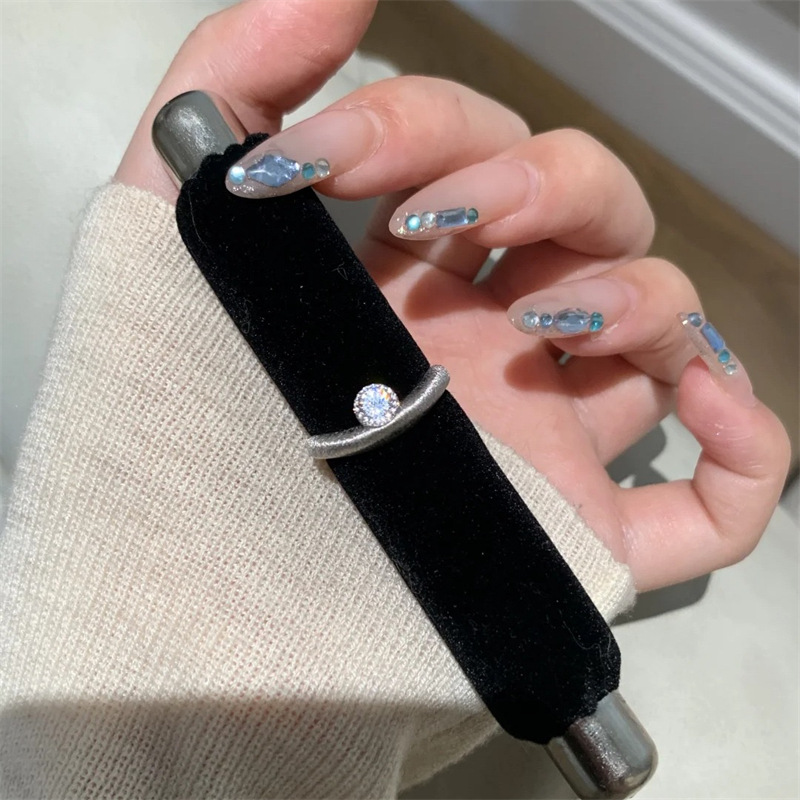 High-End Silver Brushed Sparkling Diamond Cross Ring for Women - Retro European American Style, Versatile 2025 Design