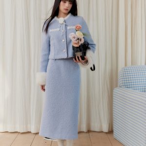 High-End Snowy Romance Chanel Style Two-Piece Jacket Set with Three-Dimensional Floral Design