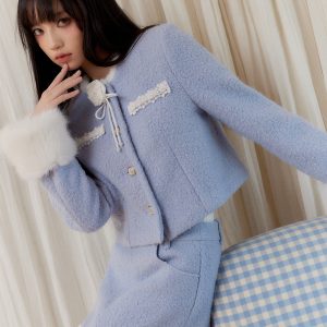 High-End Snowy Romance Chanel Style Two-Piece Jacket Set with Three-Dimensional Floral Design