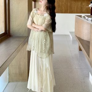 High-End Two-Piece Skirt Set for Women - Irregular Jacquard Top & Skirt - 2025 Summer Vacation Style