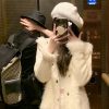 High-End Two-Sided Knitted Spliced Fur Coat - Slim Fit White Fluffy Top for Autumn Winter 2023 Fashion