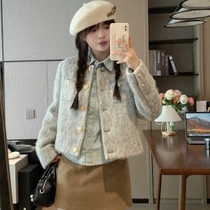 High-End Women's Slim Fit Gray Tweed Coat - Versatile Chanel-Style Outerwear for Early Spring Fashion