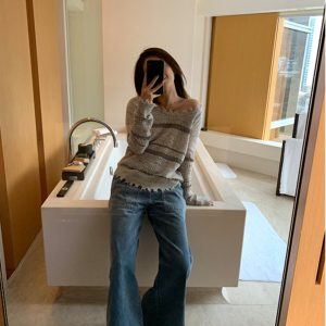 High-End Women's Spring Striped Lace Knitted Cardigan - Fashion Quality Layering Top for 90s & Y2K Styles