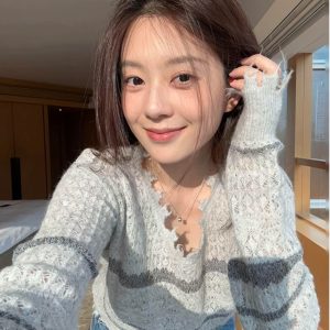 High-End Women's Spring Striped Lace Knitted Cardigan - Fashion Quality Layering Top for 90s & Y2K Styles
