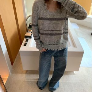 High-End Women's Spring Striped Lace Knitted Cardigan - Fashion Quality Layering Top for 90s & Y2K Styles