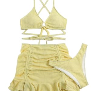 High-End Women's Three-Piece Skirt-Style Bikini Swimsuit 2025 Summer Hollow Design for Beach and Hot Springs