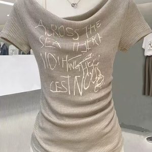 High-End Women's Waist-Cinched Pleated Slim-Fit Short-Sleeve T-Shirt - Trendy Fashion Essential for Chic Outfits