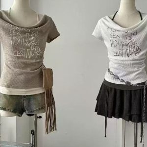 High-End Women's Waist-Cinched Pleated Slim-Fit Short-Sleeve T-Shirt - Trendy Fashion Essential for Chic Outfits