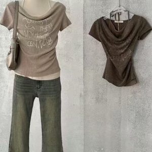 High-End Women's Waist-Cinched Pleated Slim-Fit Short-Sleeve T-Shirt - Trendy Fashion Essential for Chic Outfits