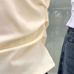 High-End Women's Waist-Cinching Pleated Slim-Fit Basic White Short Sleeve T-Shirt - Chic and Versatile for Y2K Fashion