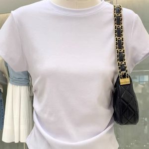 High-End Women's Waist-Cinching Pleated Slim-Fit Basic White Short Sleeve T-Shirt - Chic and Versatile for Y2K Fashion
