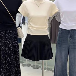 High-End Women's Waist-Cinching Pleated Slim-Fit Basic White Short Sleeve T-Shirt - Chic and Versatile for Y2K Fashion